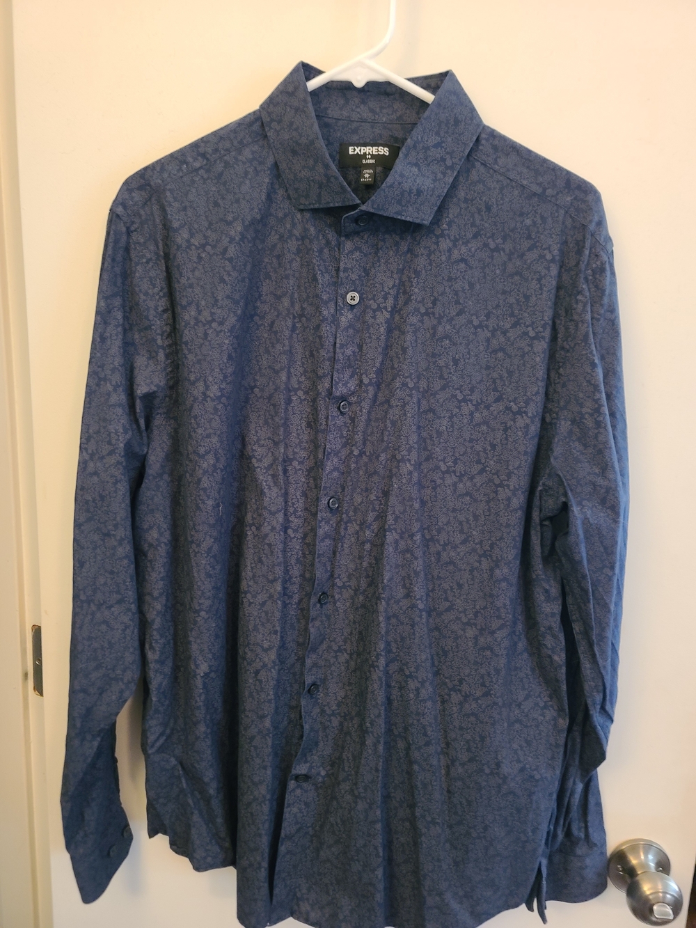 Express Men's Dark Blue Floral Button-Up Dress Shirt